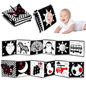 Black and White High Contrast Baby Toys 0-6 6-12 Months Soft Baby Book for Newborn Brain Development Tummy Time Toys Infant Sensory Crinkle Toys 0-3 3-6 Month Montessori Learning Activities for Babies